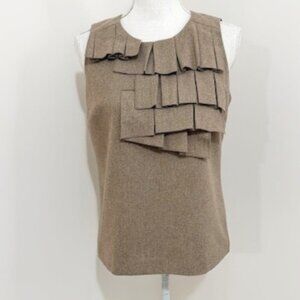 Banana Republic Tan & Gold Box Pleat Wool Blend Sleeveless Top Size S
